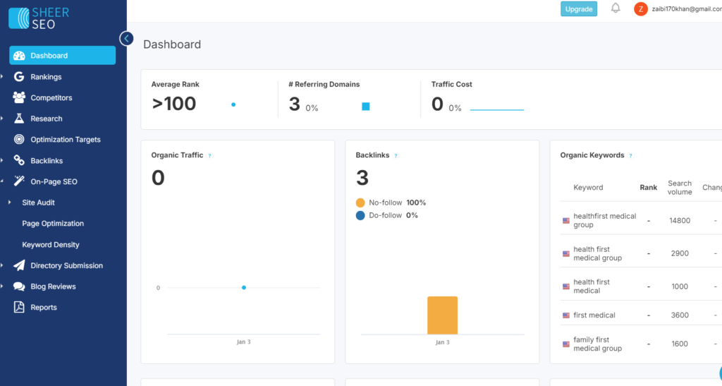 SheerSEO dashboard here, showcasing its user-friendly interface