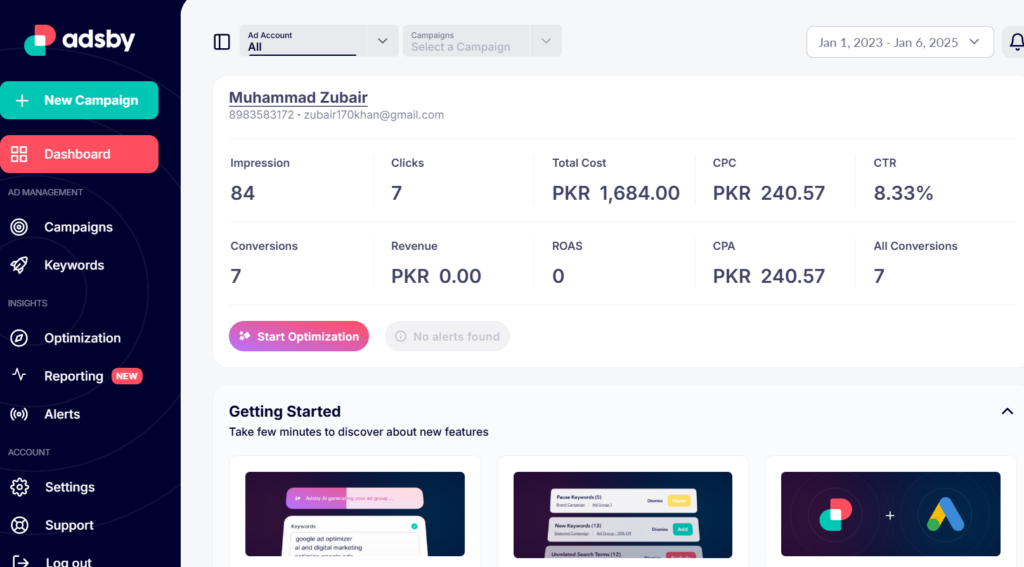 Adsby's clean, intuitive dashboard